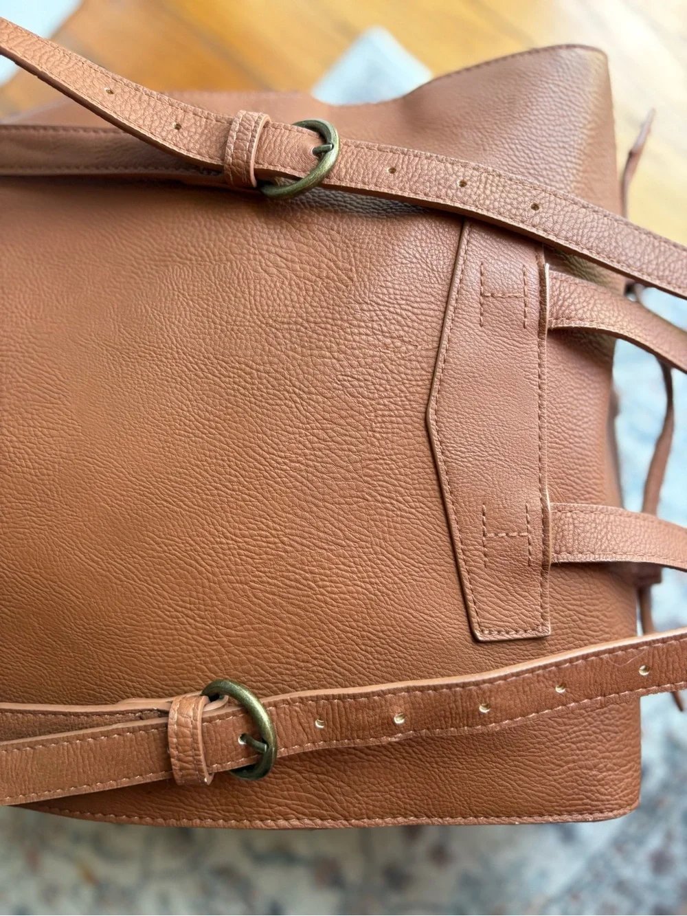 Womens Rust Tan Faux Leather Backpack Tote Bag